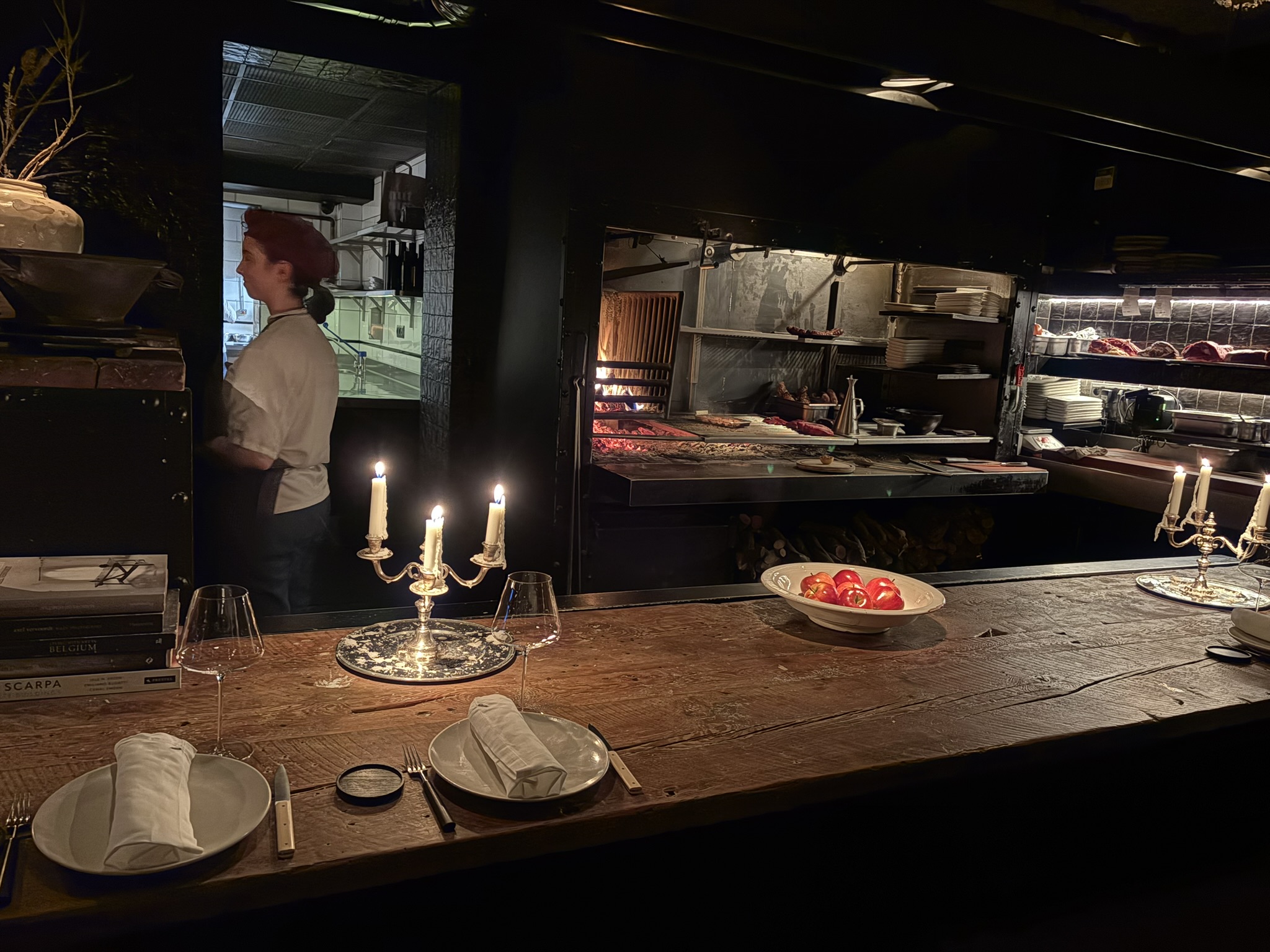 Open oven and candles