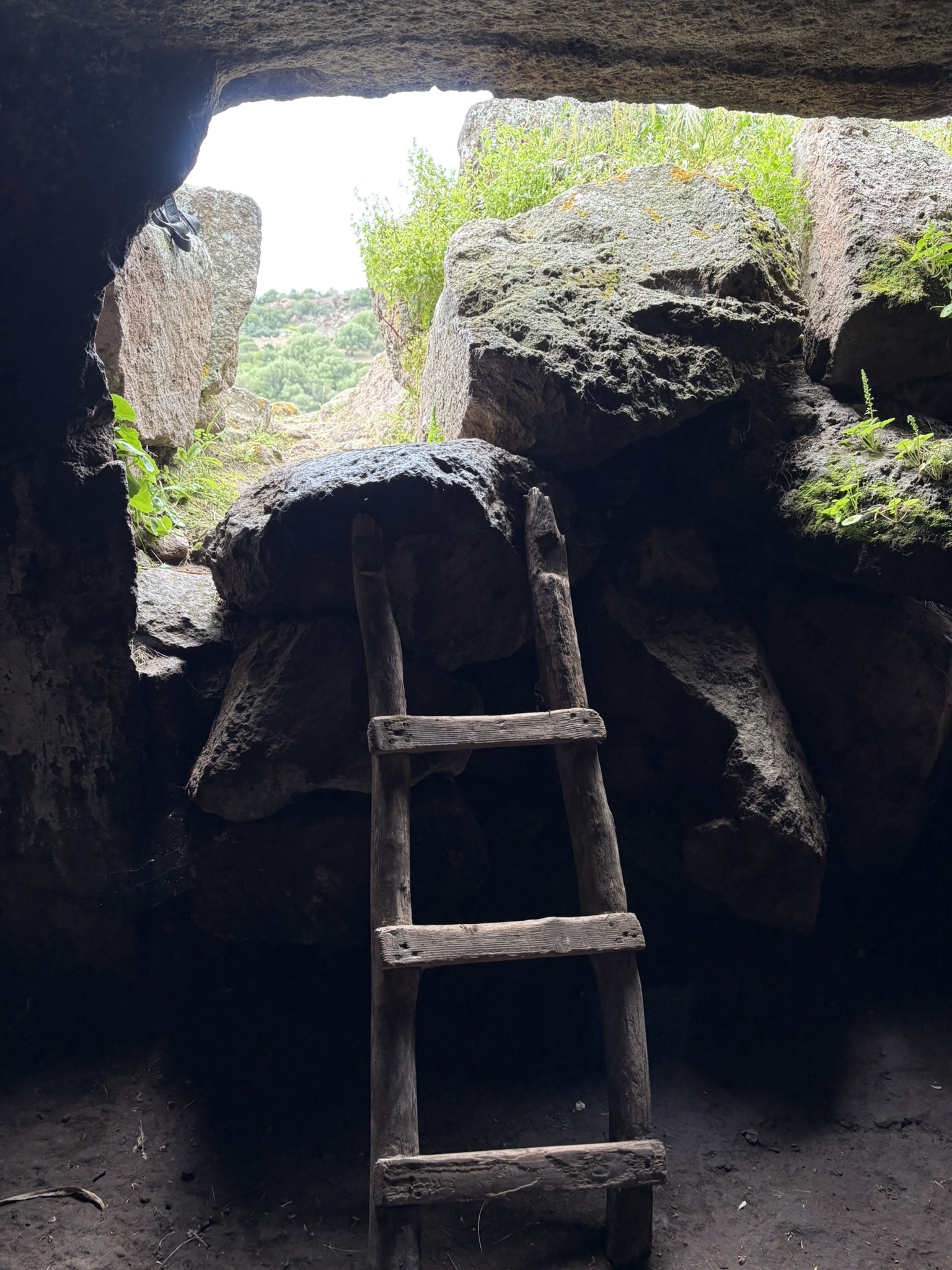 ladder inside of a cave